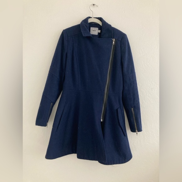 ASOS Jackets & Blazers - ASOS Wool Blend Coat Full Zip Navy Blue Asymmetric Military Preppy Corpcore US 8